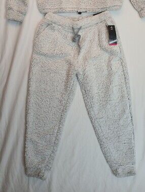 White & Gray Sherpa Feel Popcorn Knit Pull On Jogger Sweatpant 2X New!
